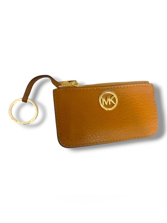 Michael Kors Handbags - Michael Kors Brown Pebble Leather MK Zip Key Coin Case with Gold-tone Hardware